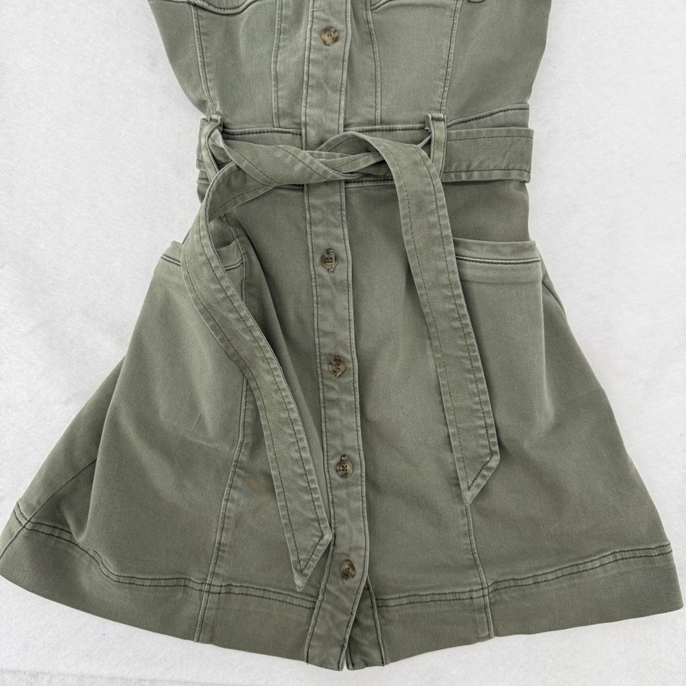 Paige Womens Olive Green Button Front Utility Mini Dress Ruffle Sleeve Size 2 - Picture 9 of 14